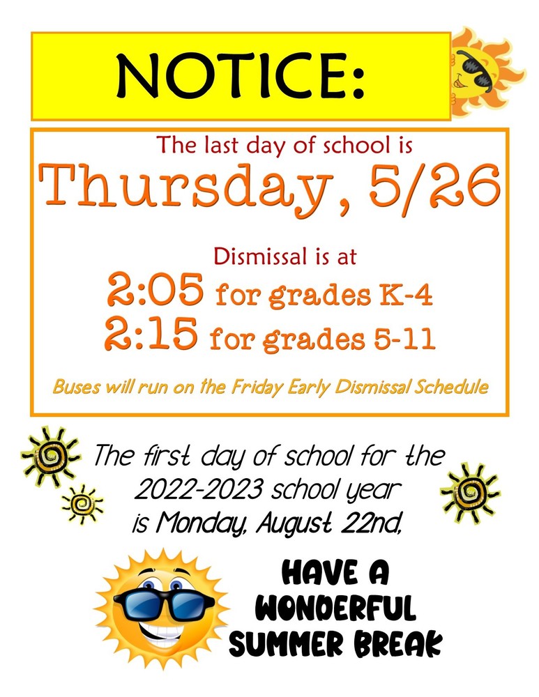 Early Dismissal on 5/26, Friday Schedule