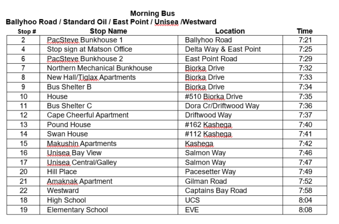 Morning Bus Schedule