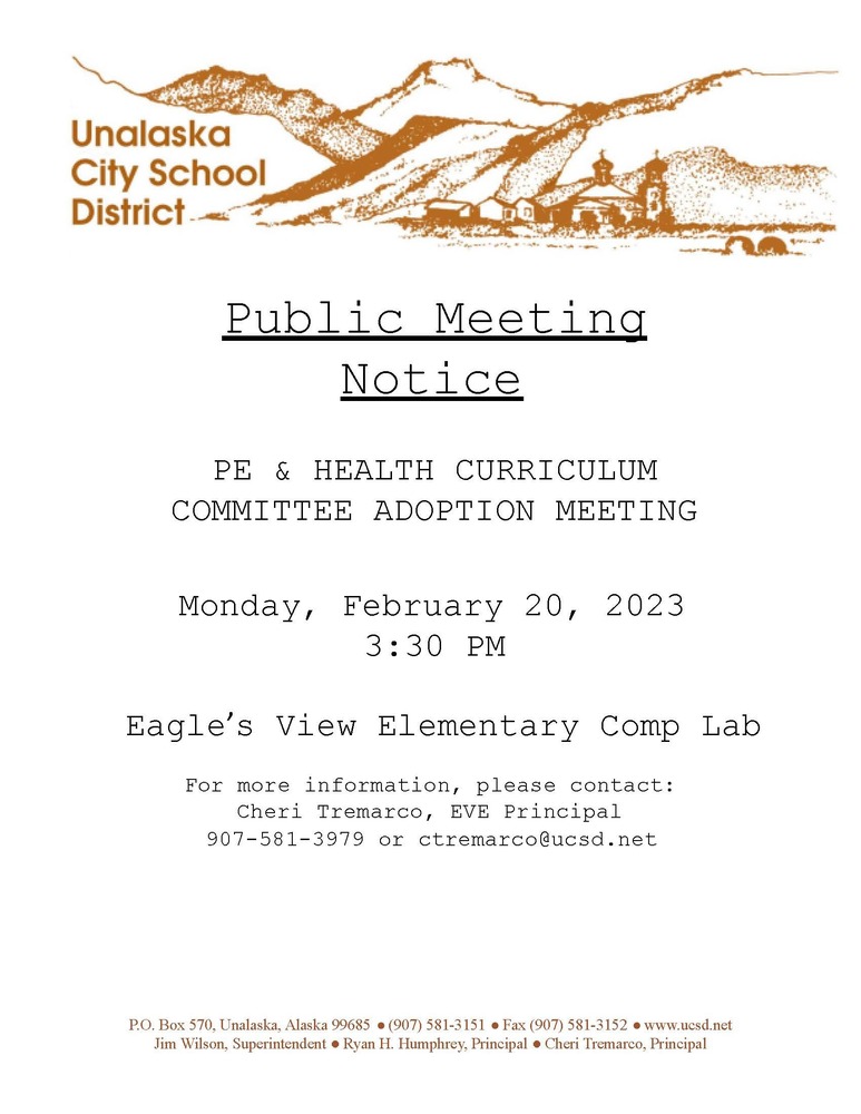 Image of public notice for Curriculum Committee Meeting