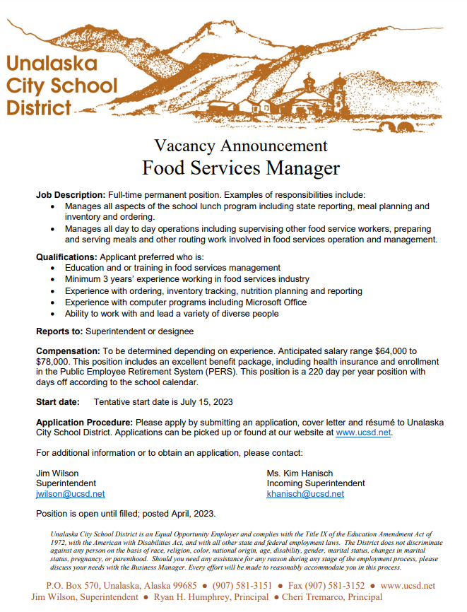Food Services Manager Vacancy